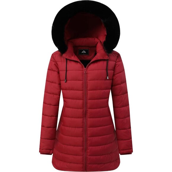 Women's Claret Waterproof Long Down Jacketwarm Winter Hooded Puffer Coat